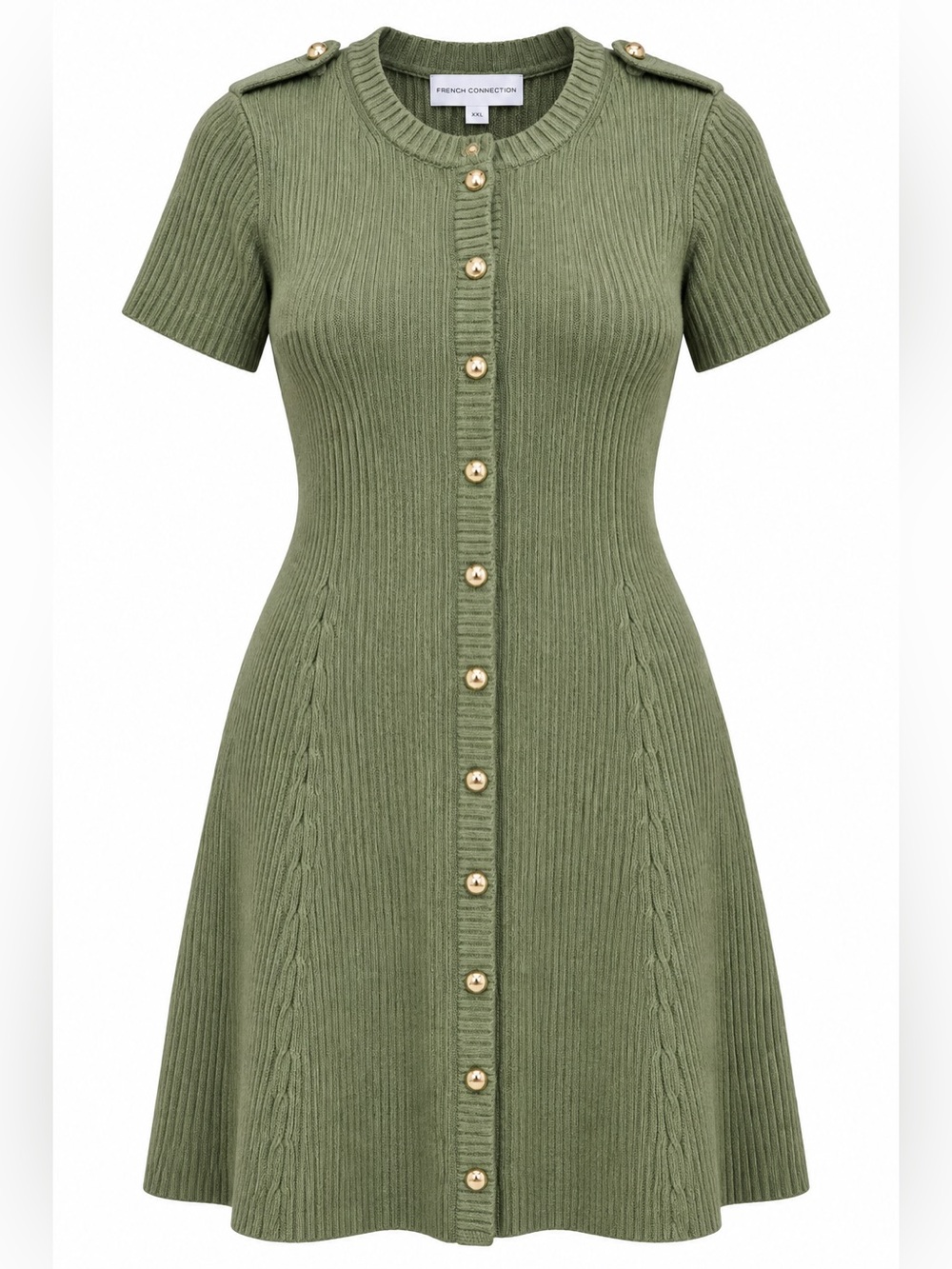 NWT French Connection Olive Green Ribbed Knit Dress XXL Fall Holiday Midi